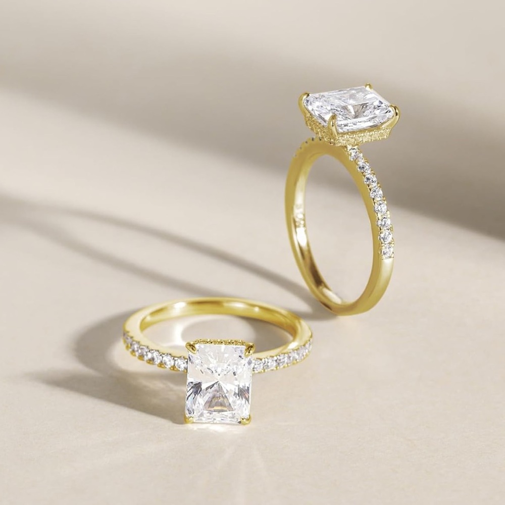 Gold Diamond Ring Radiant Cut Wedding ring Promise ring Engagement Ring